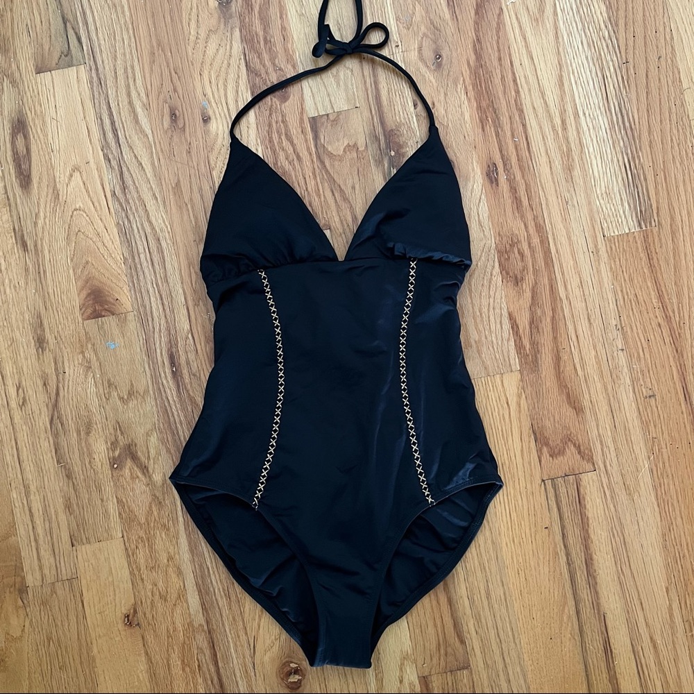 NWT L*Space black one piece swim suit with low back and stitch detail sz 8